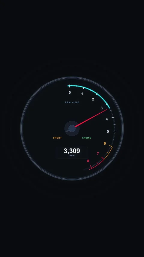 Digital dashboard speedometer gauge animation displaying speed and performance Stock Footage 347941160