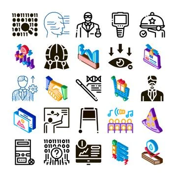 Digital data analysis and modern technology icons collection Stock Illustration