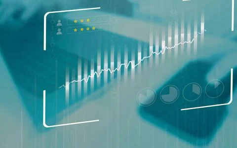 Digital data analysis with customer review ratings and financial charts pre.. Stock Photos