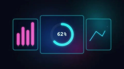 Digital Data Analysis Dashboard with Glowing Charts and a Circular Percenta.. Video stock 346870588