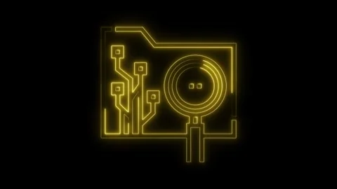 Digital data analysis golden neon icon searching data folder cyber technolo.. Stock Footage 312328523