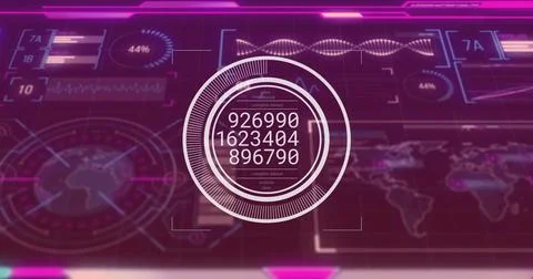 Digital data analysis image over futuristic interface with numbers and world map Illustrazione stock