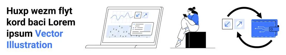 Digital Data Analysis, Online Payment Security, and Workflow Visualization Stock Illustration