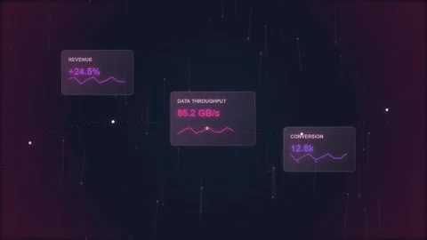 Digital Data Analysis: Performance Metrics Displayed on Futuristic UI Screens Stock Footage 348072617