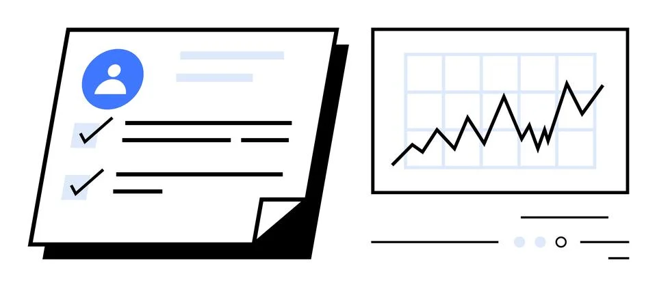 Digital Data Analysis with User Profile and Graph Showing Rising Trend Illustrazione stock