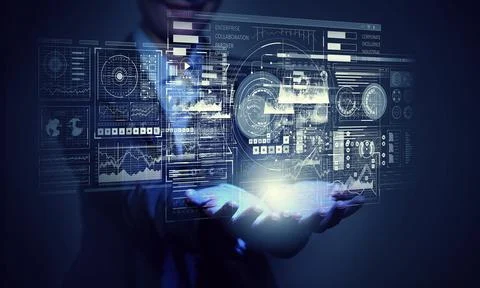 Digital Data Analytics Dashboard with Futuristic Business Interface Stock Photos