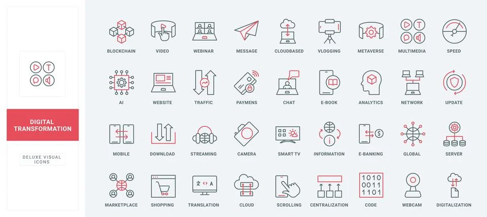 Digital data and AI services, smart solution for software engineering line icons Stock Illustration