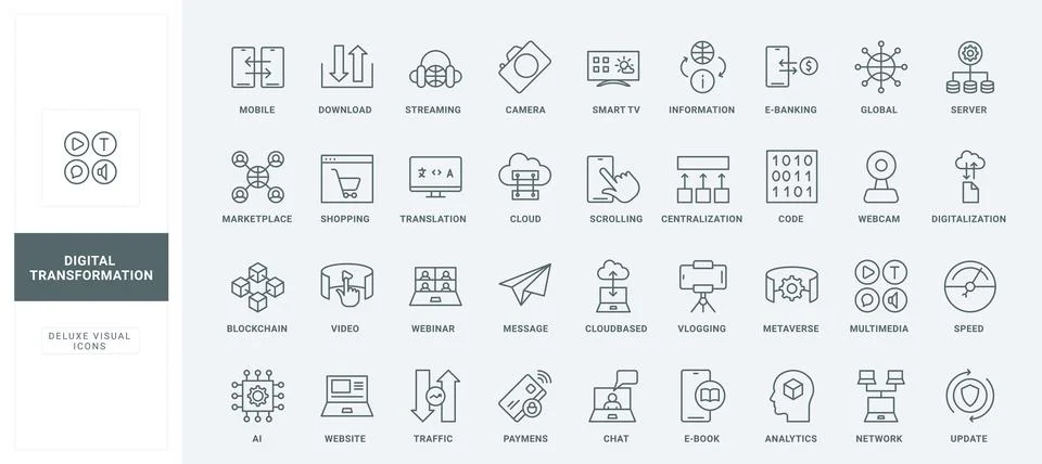 Digital data and AI services, smart solution for software engineering line icons Stock Illustration