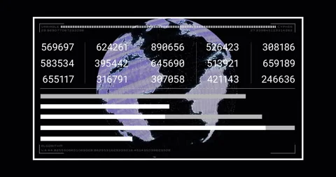 Digital data and algorithm animation over rotating Earth with numerical codes Stock Footage 306199667