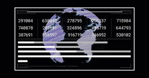 Digital data and algorithm image over rotating Earth with numerical codes Stock Illustration