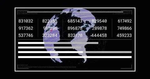 Digital data and algorithm image over rotating globe with numerical codes Stock Illustration