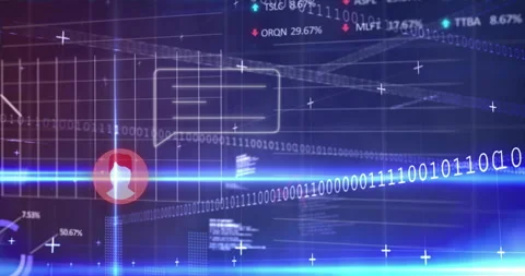 Digital data and binary code animation over financial graphs and charts 動画素材 304011163