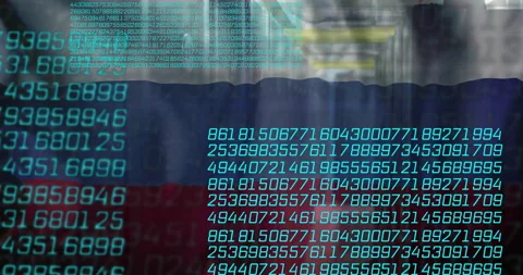 Digital data and binary code animation over Russian flag background Stock Footage 304767063