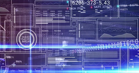 Digital data and binary code animation over futuristic interface with graphs Vídeos de archivo 305030845