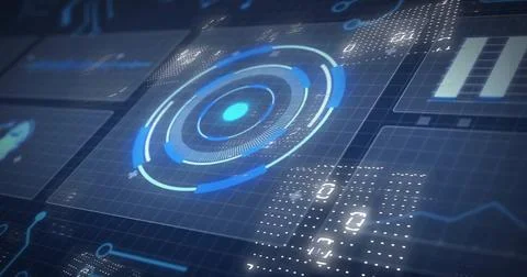 Digital data and binary code processing image over futuristic interface Stock Illustration