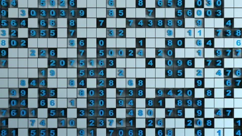 Digital data and blue cubes seamless loop 3D render animation Stock Footage 120663438