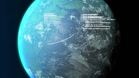 Digital data and code animation over rotating Earth from space Stock Footage 304307947