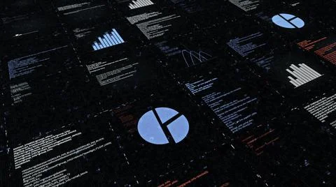 Digital data and computer graphs background with changing data, seamless loop Stockillustratie