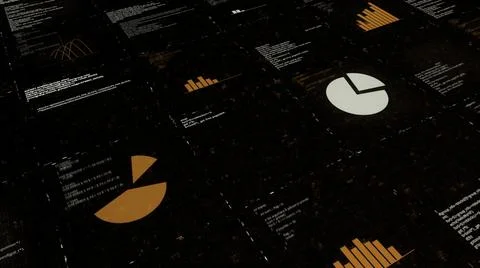 Digital data and computer graphs background with changing data, seamless loop Illustrazione stock