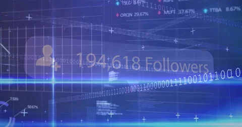 Digital data and follower count animation over futuristic blue background Stock Footage 305010333