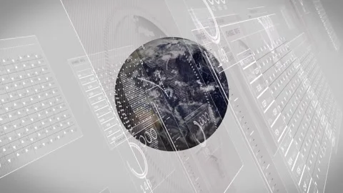 Digital data and futuristic interface elements surrounding Earth in animation Video stock 304015483