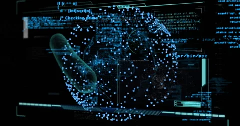 Digital data and molecular structure animation over programming code and Stock Footage 305133522