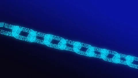 Digital data and network connection structure of illuminated Blockchain shape on Stock Footage 100298115