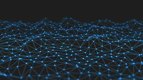 Digital data and network connection triangle lines and spheres in technology  Illustrazione stock