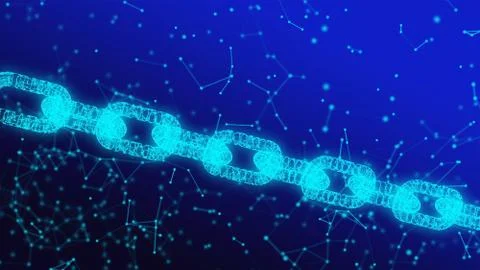 Digital data and network connection structure of illuminated Blockchain shape Illustrazione stock