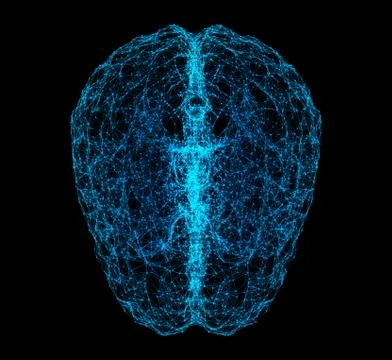 Digital data and network connection of human brain isolated on black backgrou Illustrazione stock