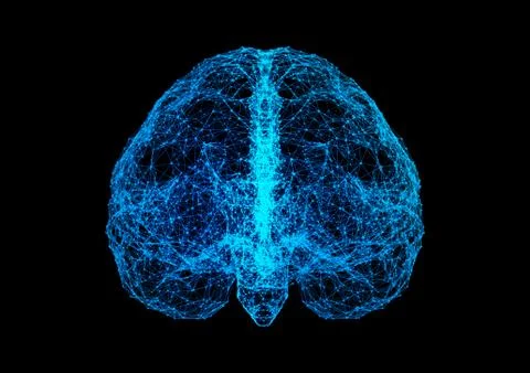 Digital data and network connection of human brain isolated on black backgrou Ilustración de archivo
