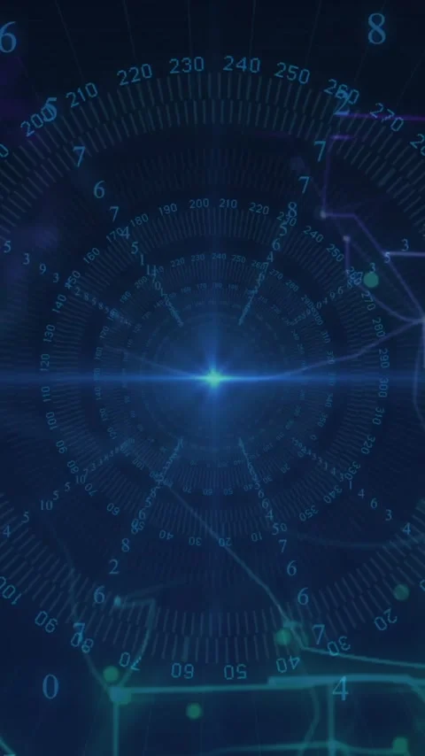 Digital data and network connections animation over circular grid with numbers Stock Footage 343028653