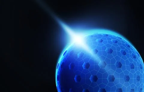Digital data and network sphere and holes with light flare isolated on black  Stock Illustration