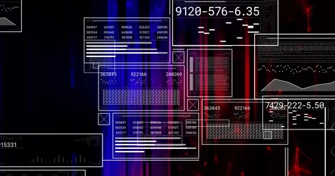 Digital data and numbers overlaying abstract red and blue background animation Stock Footage 303431811