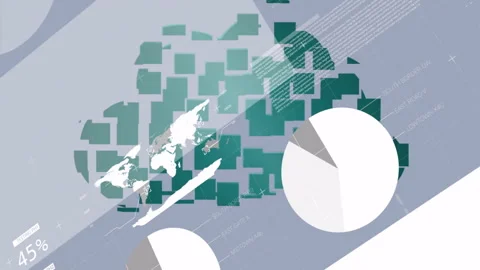 Digital data and pie chart animation overlaying world map for cloud computing Stock-Footage 305069779