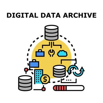 Digital data archiving concept storing important information Stock Illustration