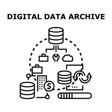 Digital data archiving concept storing important information Stock Illustration