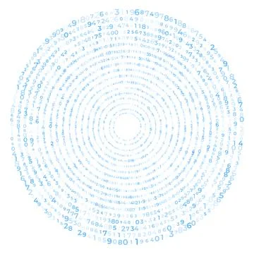 Digital data array, Abstract Concentric circles of Digits Swirling pattern,.. Stock Illustration