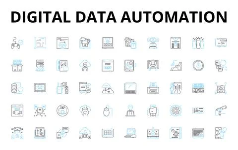 Digital data automation linear icons set. Algorithm, Analytics, Automation Stockillustratie