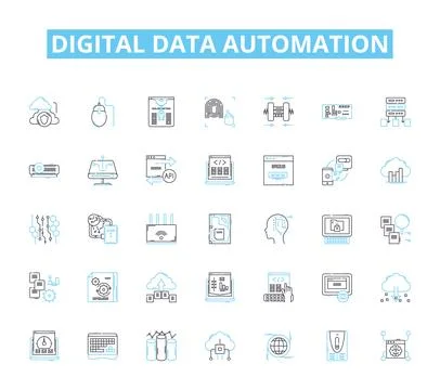 Digital data automation linear icons set. Algorithm, Analytics, Automation Stock Illustration
