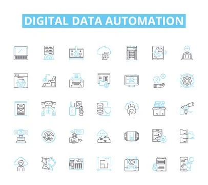 Digital data automation linear icons set. Algorithm, Analytics, Automation 스톡 일러스트