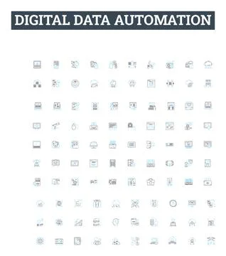 Digital data automation vector line icons set. Digital, Data, Automation, AI Stock Illustration