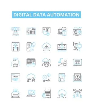 Digital data automation vector line icons set. Digital, Data, Automation, AI Stock Illustration
