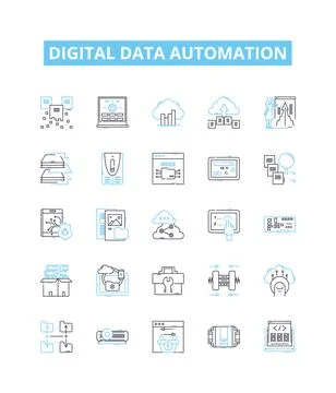 Digital data automation vector line icons set. Digital, Data, Automation, AI Stock Illustration