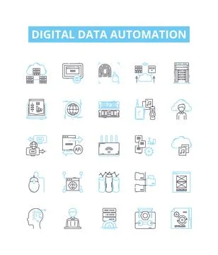 Digital data automation vector line icons set. Digital, Data, Automation, AI Stock Illustration