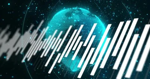 Digital data bars image over rotating Earth hologram Stock-Illustration