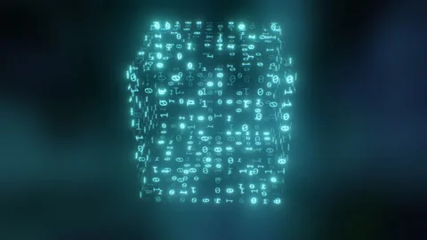 Digital Data Blockchain Cryptography Cube of Flashing Binary Numbers Stock Footage 246878800