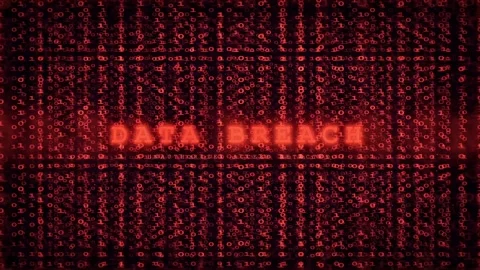 Digital Data Breach Warning with Red Binary Code Background and Glitch Text Stock Footage 336778645