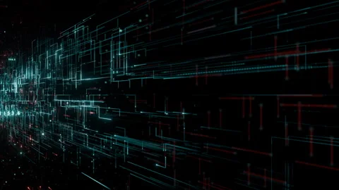 Digital data burst with green and red lines moving in space at high speed Stock Footage 323737125