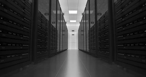 Digital data center environment with illuminated server cabinets. Stock Footage 329486834